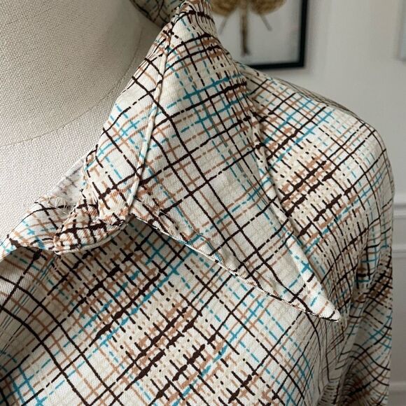 Vintage 70s Ultriana Polyester Dagger Barrymore Collar Button Shirt L - Picture 4 of 8